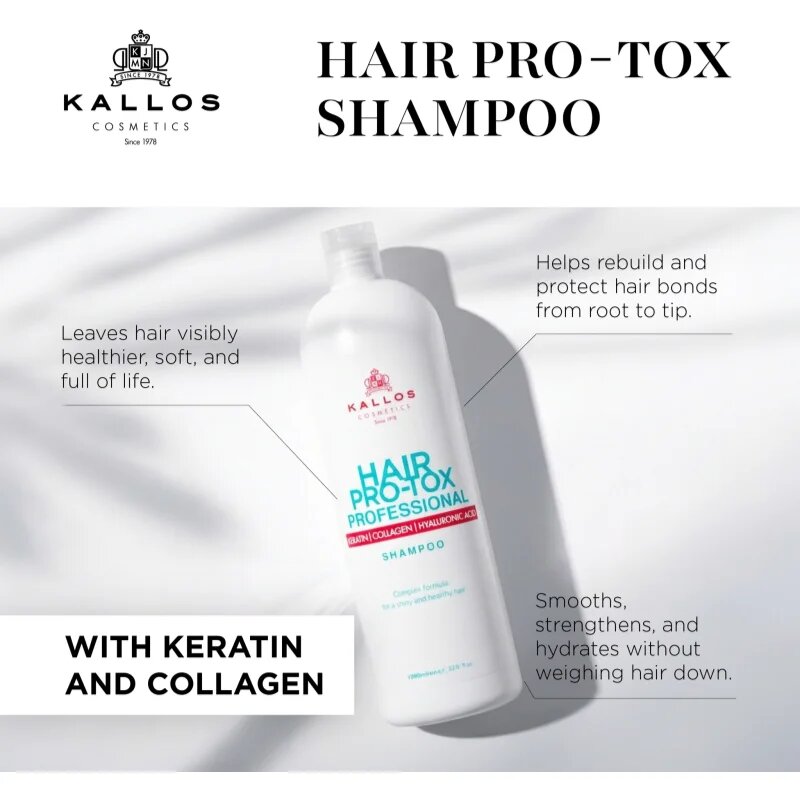 Kallos Hair Pro-Tox sampon cu keratina pentru păr uscat și deteriorat 500 ml