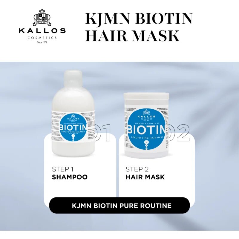 Kallos KJMN Professional Biotin Mască pentru păr subțire slab și fragil 1000 ml