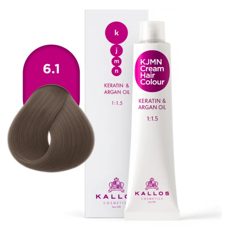 Kallos KJMN Professional Cream Hair Colour Keratin & Argan Oil culoare par cu keratina si ulei de argan culoare 6.1 Dark Ash Blond 100 ml