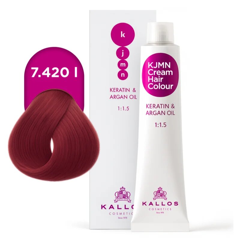 Kallos KJMN Professional Cream Hair Colour Keratin & Argan Oil culoare par cu keratina si ulei de argan culoare 7.420 l Intense Fire Red 100 ml
