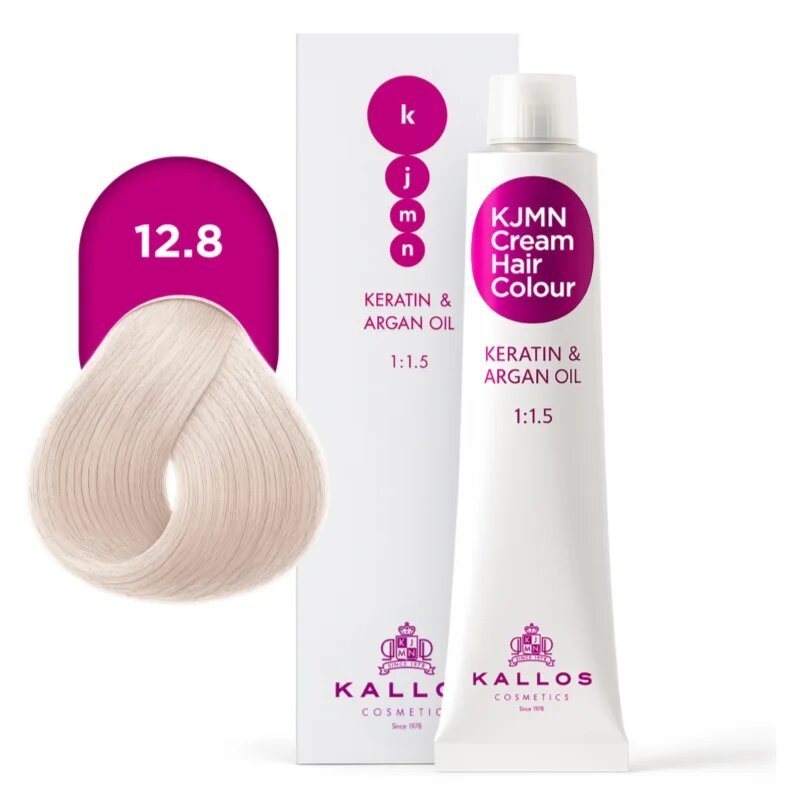 Kallos KJMN Professional Cream Hair Colour Keratin & Argan Oil culoare par culoare 12.8 Special Ultra Pearl Blond 100 ml