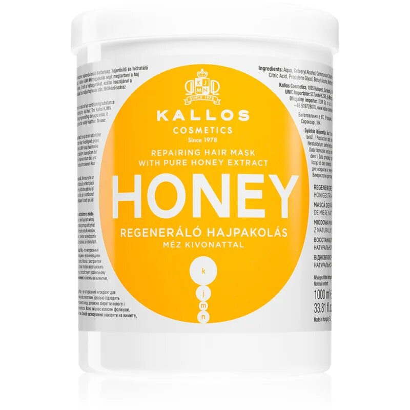 Kallos KJMN Professional Honey masca pentru hidratare intensa pentru păr uscat și deteriorat 1000 ml