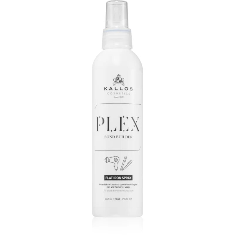 Kallos Plex Flat Iron Spray spray cu protecție termică pentru aranjarea cu placa și cu ondulatorul pentru par degradat sau tratat chimic 200 ml