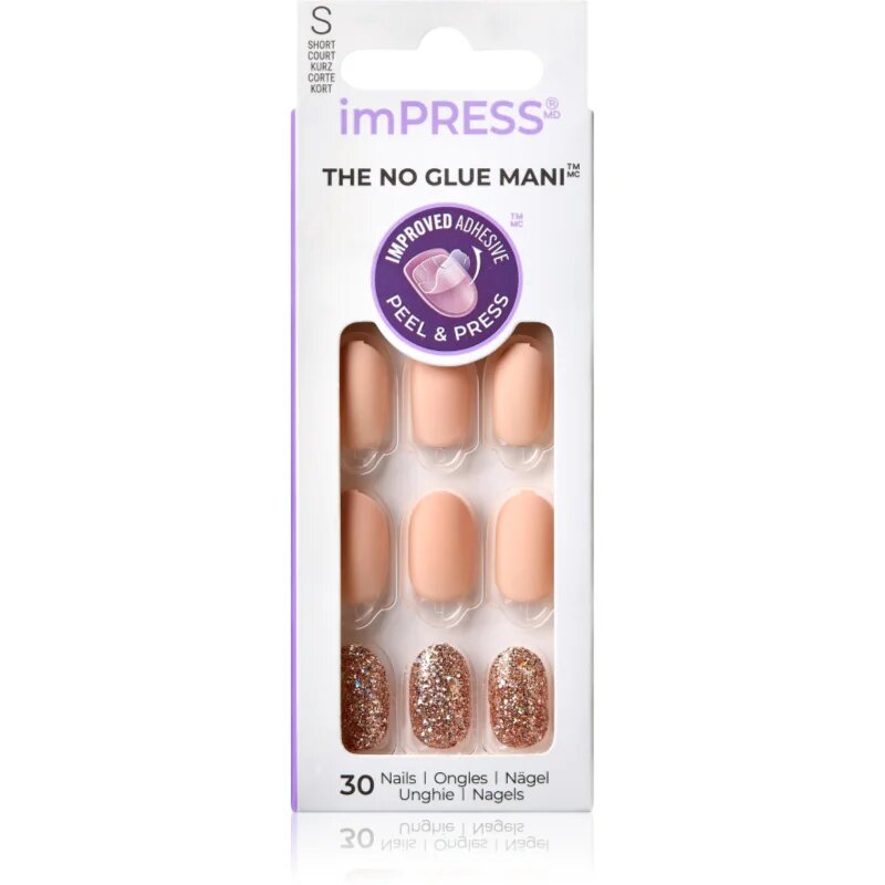KISS imPRESS The No Glue Mani Short unghii artificiale autoadeziv Evanesce 30 buc