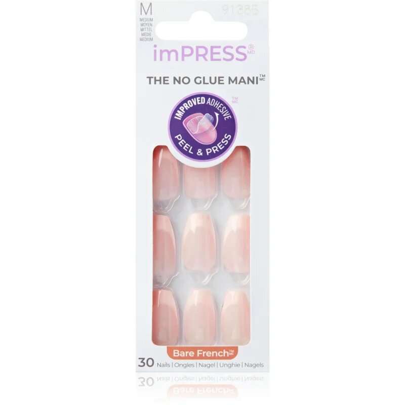 KISS imPRESS The No Glue Mani unghii artificiale autoadeziv 30 buc