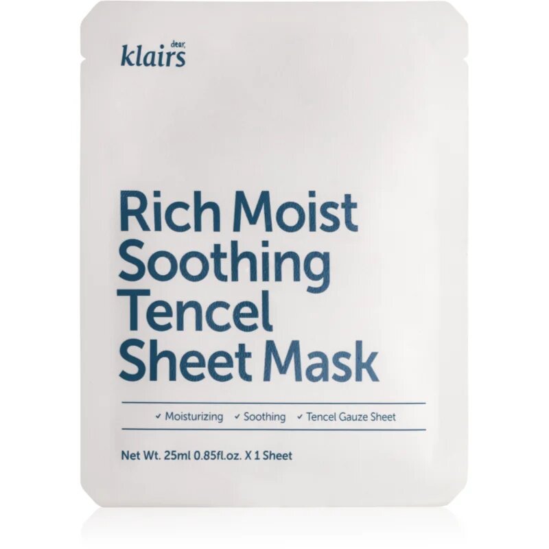 Klairs Rich Moist Soothing Tencel Sheet Mask mască textilă calmantă cu efect de hidratare 25 ml