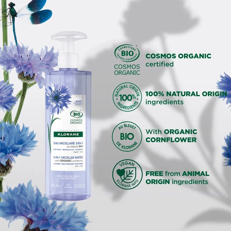 Klorane Cornflower apă micelară 3 în 1 400 ml