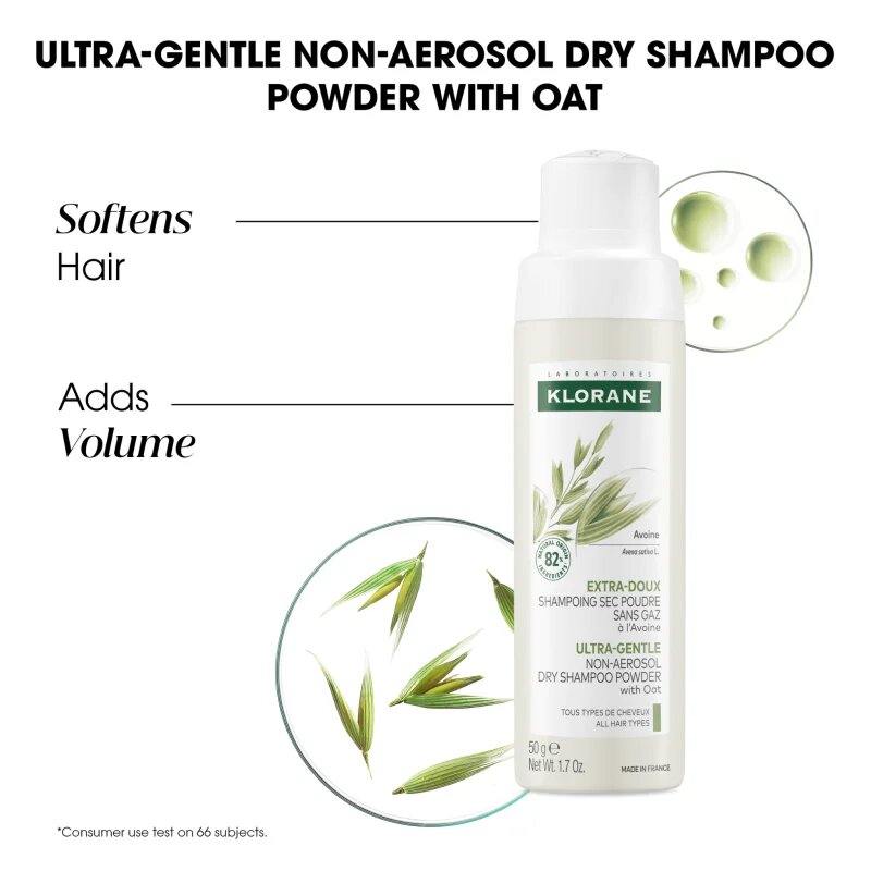 Klorane ULTRA-GENTLE Dry Shampoo with Oat Milk șampon uscat fara aerosoli pentru toate tipurile de par 50 g