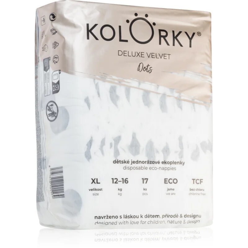 Kolorky Deluxe Velvet Dots scutece de unică folosință marimea XL 12-16 kg 17 buc