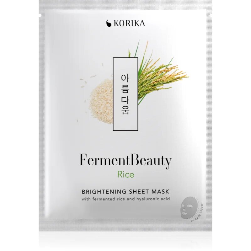 KORIKA FermentBeauty Brightening Face Sheet Mask with Fermented Rice and Hyaluronic Acid mască facială de pânză cu efect iluminator cu orez fermentat