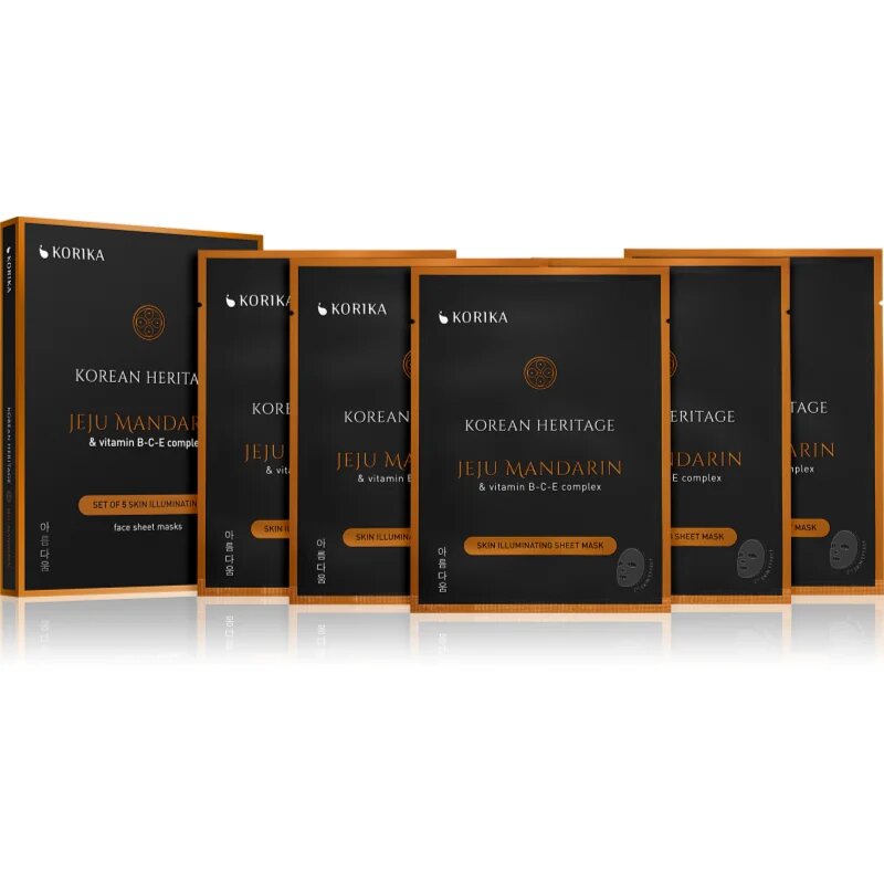 KORIKA Korean Heritage Set of 5 Skin Illuminating Face Sheet Masks set de măști de față la un preț mai avantajos pentru o piele mai luminoasa