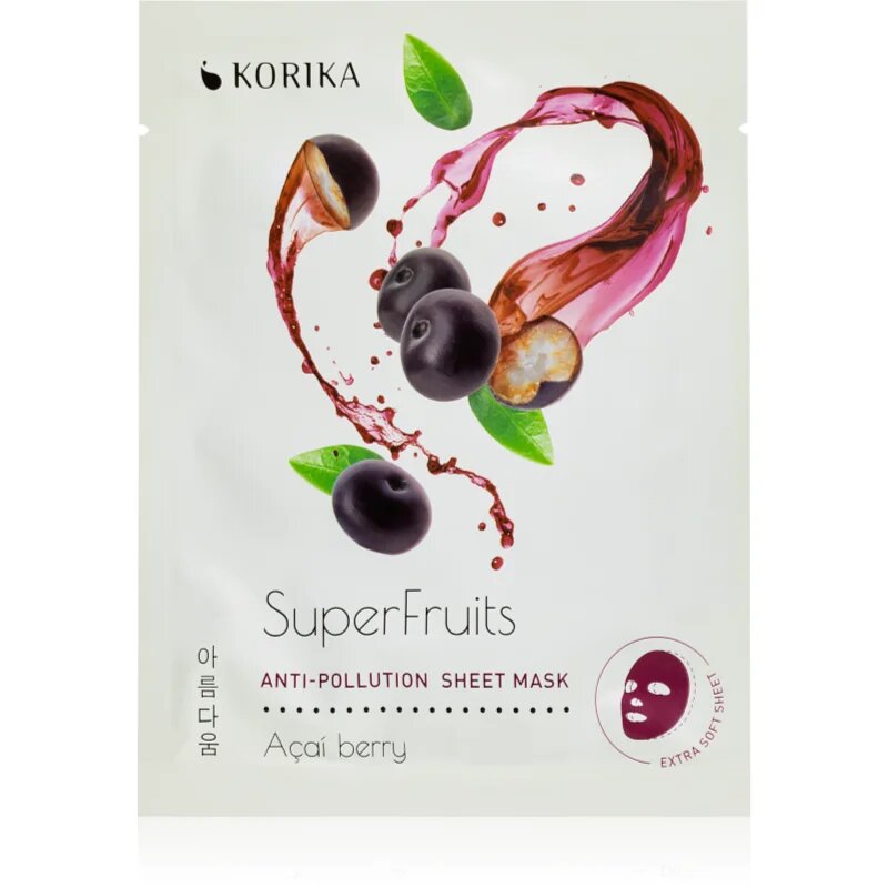 KORIKA SuperFruits Acai Berry - Set of 5 Anti-pollution Face Sheet Masks set de măști de față la un preț mai avantajos Acai berry