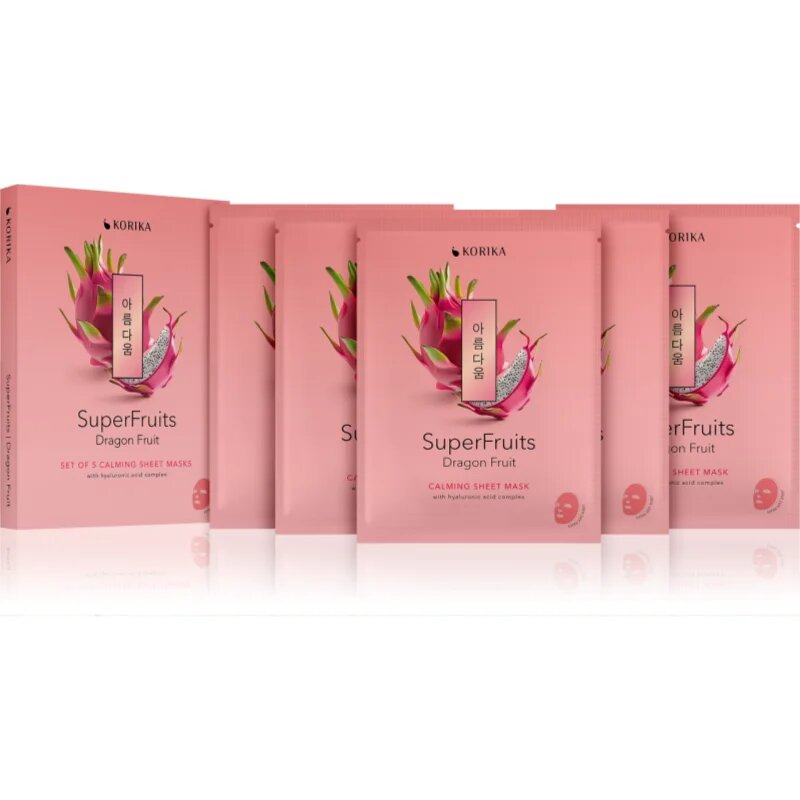 KORIKA SuperFruits Dragon Fruit - Set of 5 Calming Face Sheet Masks set de măști de față la un preț mai avantajos cu efect calmant 5x25 g