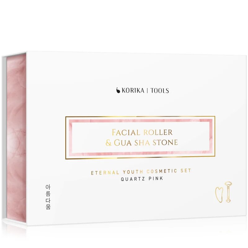 KORIKA Tools Face Roller & Gua Sha rulou de masaj facial și accesoriu de masaj Quartz Pink