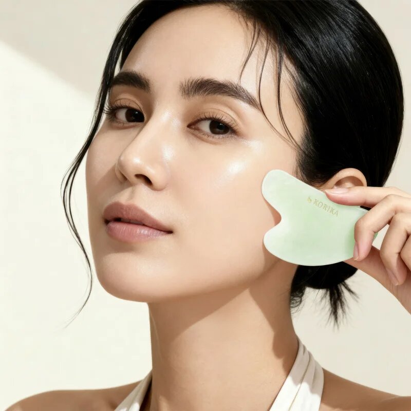 KORIKA Tools Gua Sha Green Jade Stone accesoriu de masaj faciale 1 buc