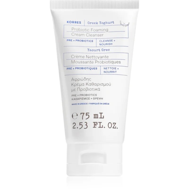Korres Greek Yoghurt Probiotic Foaming Cream Cleanser spuma demachianta cu o textura cremoasa cu probiotice 75 ml
