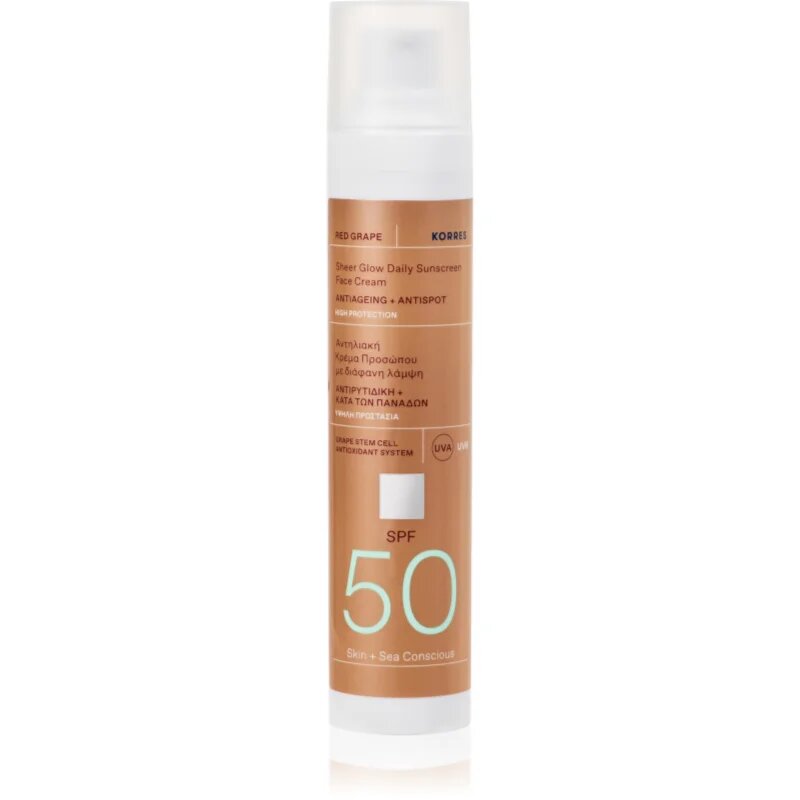 Korres Red Grape Sheer Glow cremă pentru plaja pentru o piele mai luminoasa SPF 50 50 ml