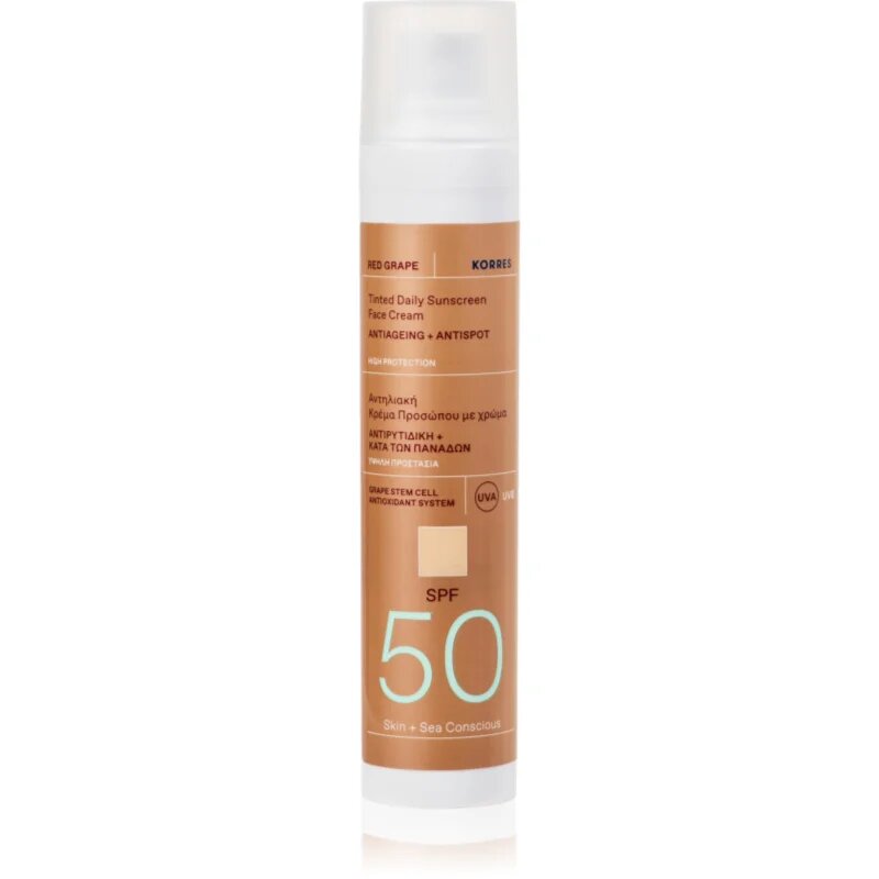 Korres Red Grape Tinted Daily Sunscreen lotiune de plaja tonifianta pentru uniformizarea nuantei tenului SPF 50 50 ml