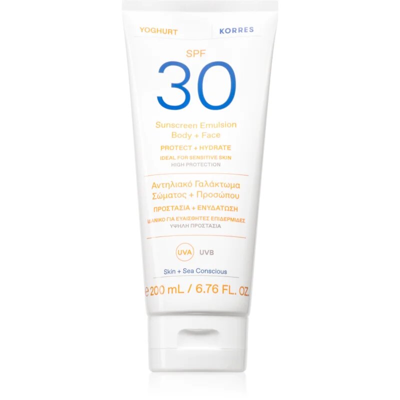Korres Yoghurt Sunscreen lotiune pentru bronzat pentru fata si corp SPF 30 200 ml