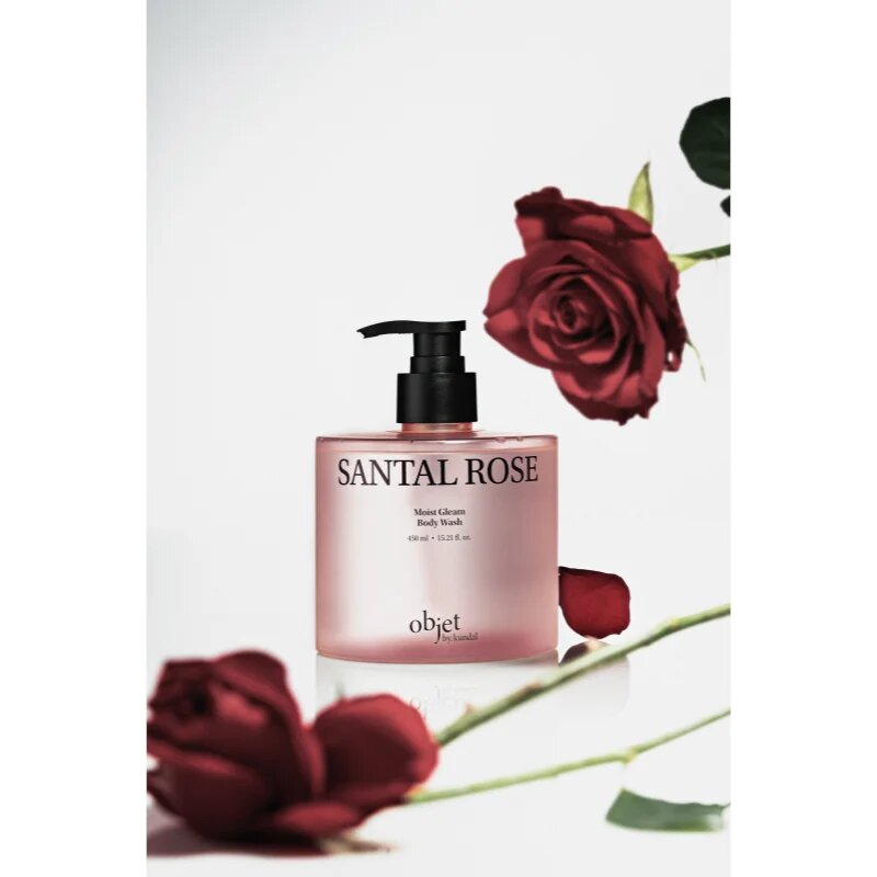 KUNDAL Objet Moist Gleam Body Wash gel parfumat pentru duș pentru hidratare intensa cu parfum Santal Rose 450 ml