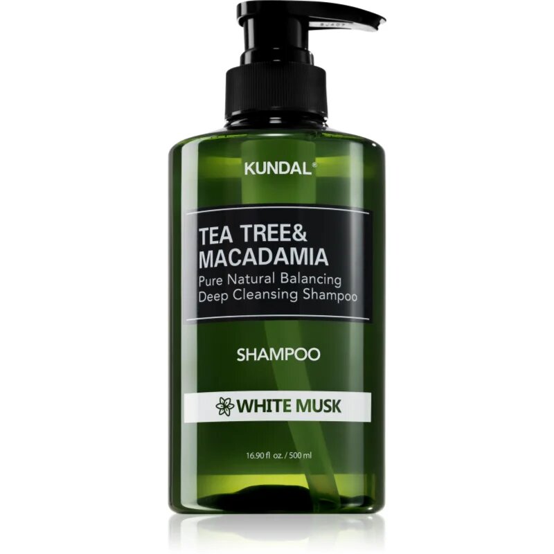 KUNDAL Tea Tree & Macadamia White Musk curatarea profunda a scalpului cu efect revigorant 500 ml