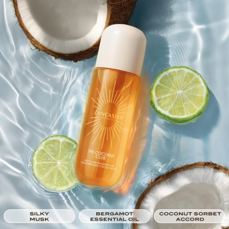 Lancaster Eau de Hair & Body Mist brumă parfumată pentru față corp și păr parfum Coconut Club 236 ml