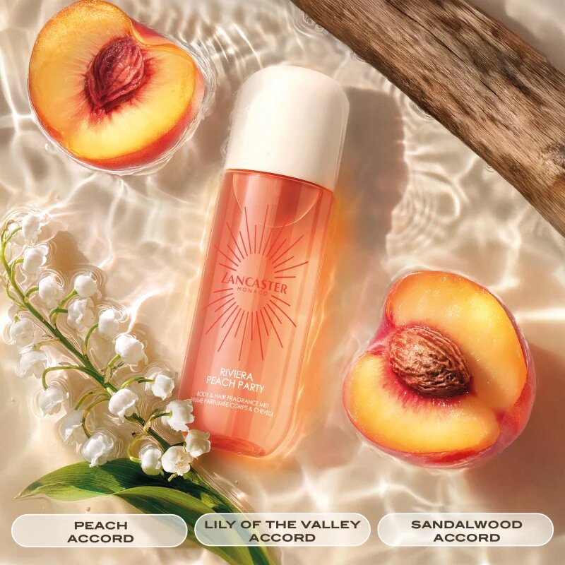 Lancaster Eau de Hair & Body Mist brumă parfumată pentru față corp și păr parfum Peach Party 236 ml