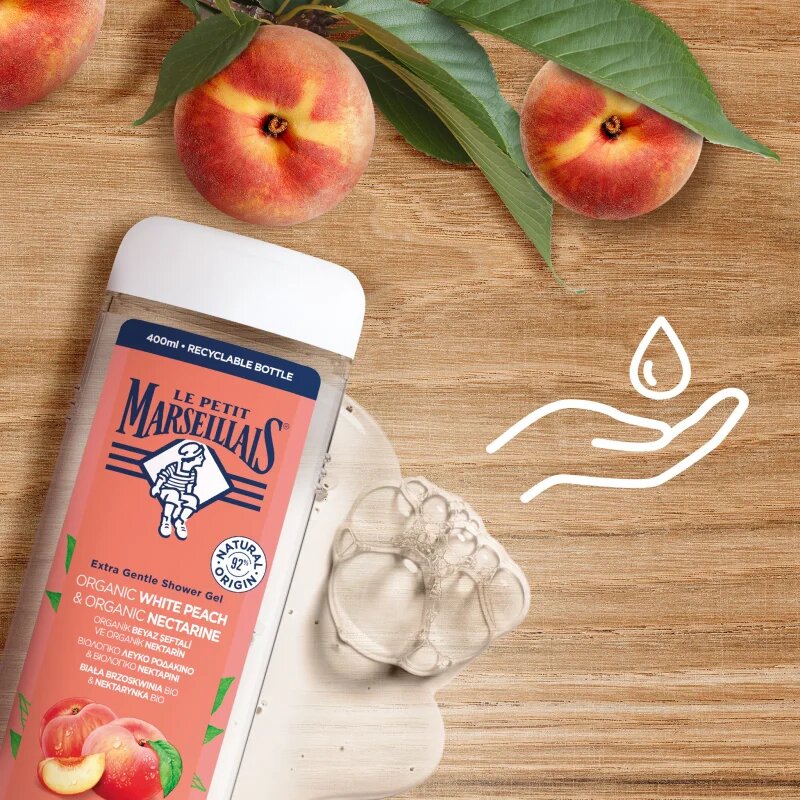 Le Petit Marseillais White Peach Bio & Nectarine Bio gel de duș mătăsos 400 ml