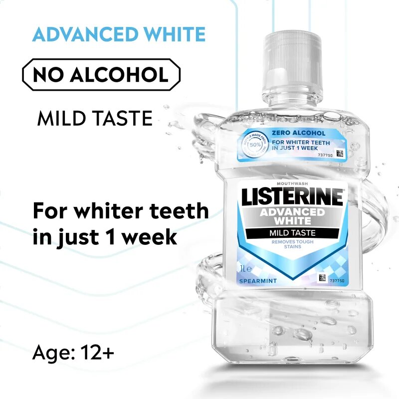 Listerine Advanced White Mild Taste apa de gura pentru albire 1000 ml