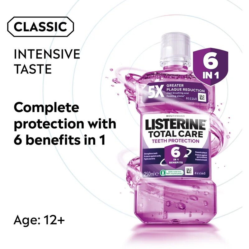 Listerine Total Care Teeth Protection Apa de gura pentru protectia completa a dintilor 6 in 1 Clean Mint 250 ml
