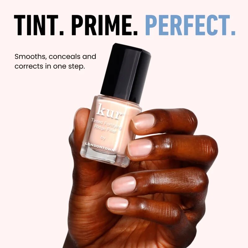 LONDONTOWN Kur Tinted Fortifying Ridge Filler lac de bază pentru unghii pentru netezire pentru unghii uscate si fragile culoare Apricot Beige 12 ml