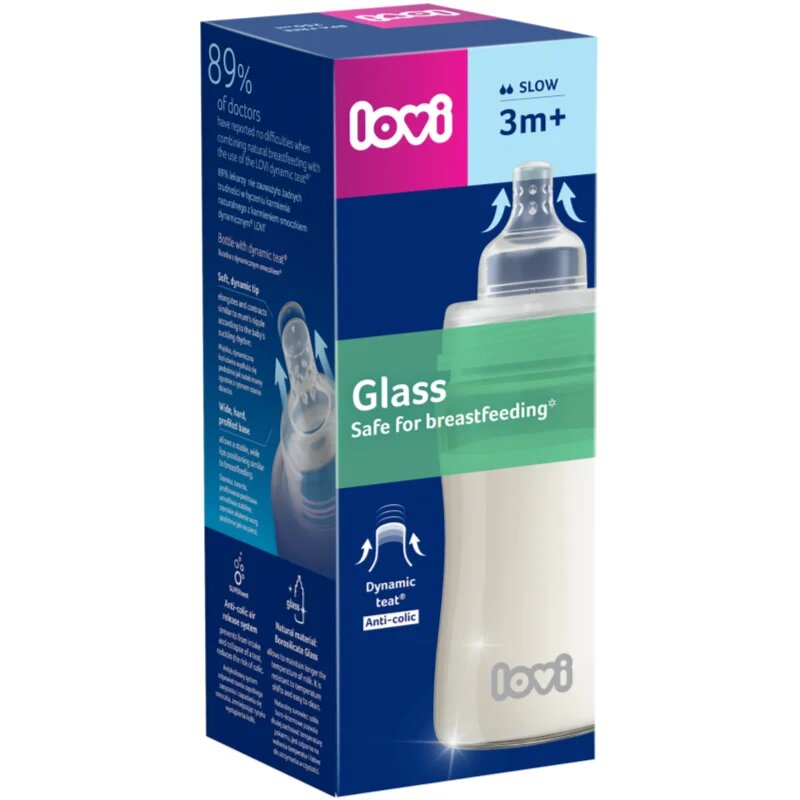 LOVI Glass biberon de sticlă 3m+ 250 ml