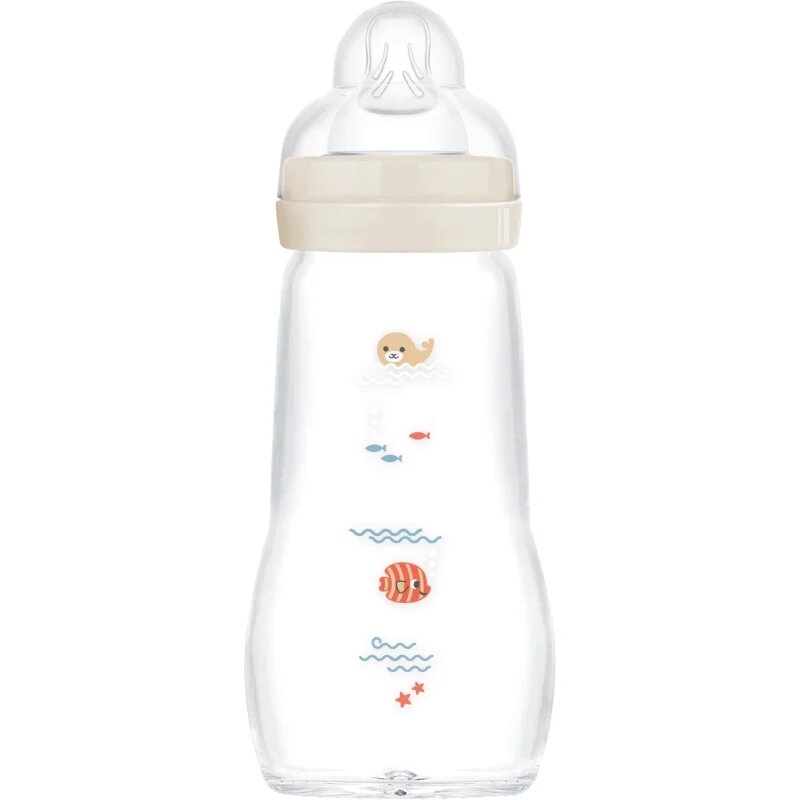 MAM Feel Good Glass Baby Bottle biberon anticolici din sticlă 2m+ Beige 1 buc