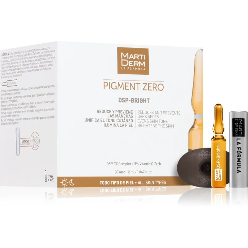 MartiDerm Pigment Zero DSP-BRIGHT ser pentru depigmentare cu vitamina C cu vitamina C 30x2 ml