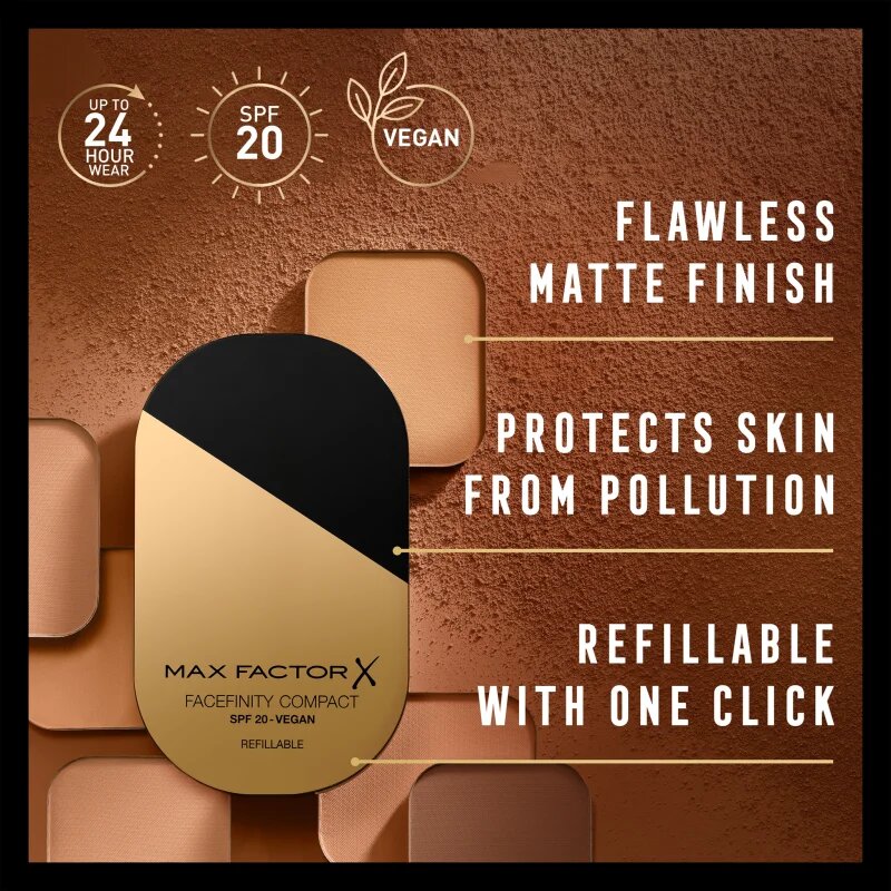 Max Factor Facefinity Refillable Fond de ten matifiant compact SPF 20 culoare 001 Porcelain 10 g