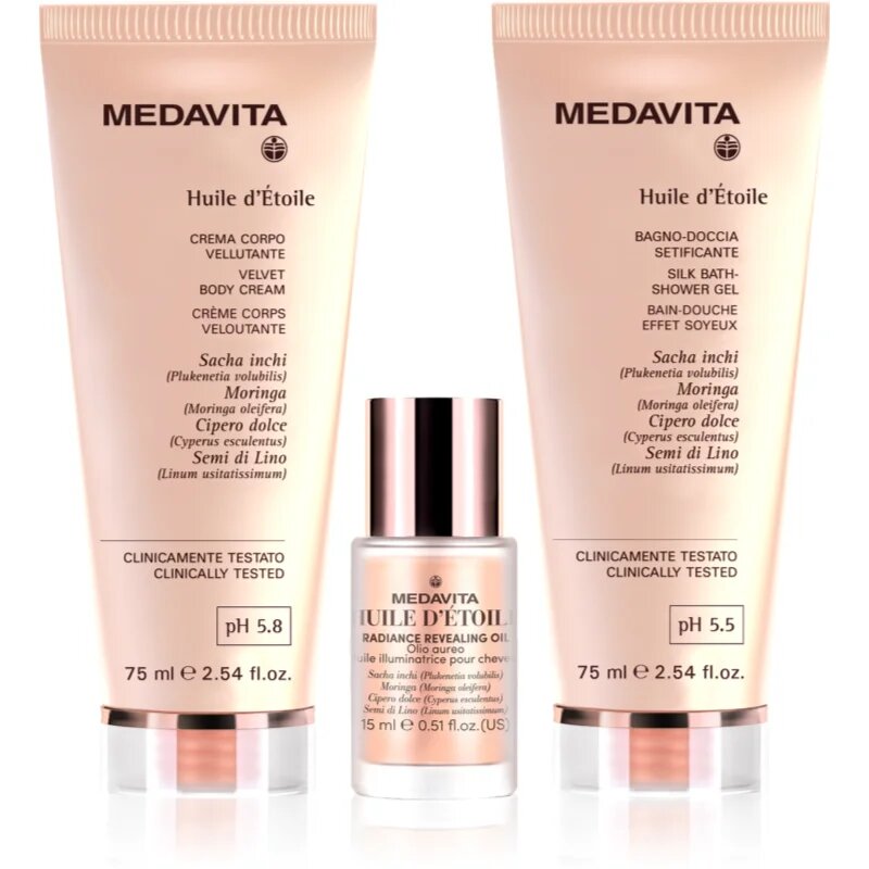 Medavita Huile d'Étolle Moisturizing Hair and Body Travel Set set cadou pentru corp si par pentru femei