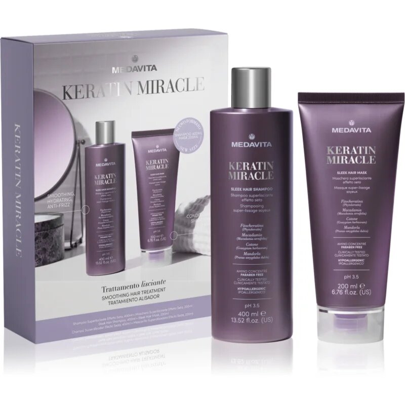 Medavita Keratin Miracle Keratin Miracle Sleek Hair Kit set cadou pentru netezirea parului