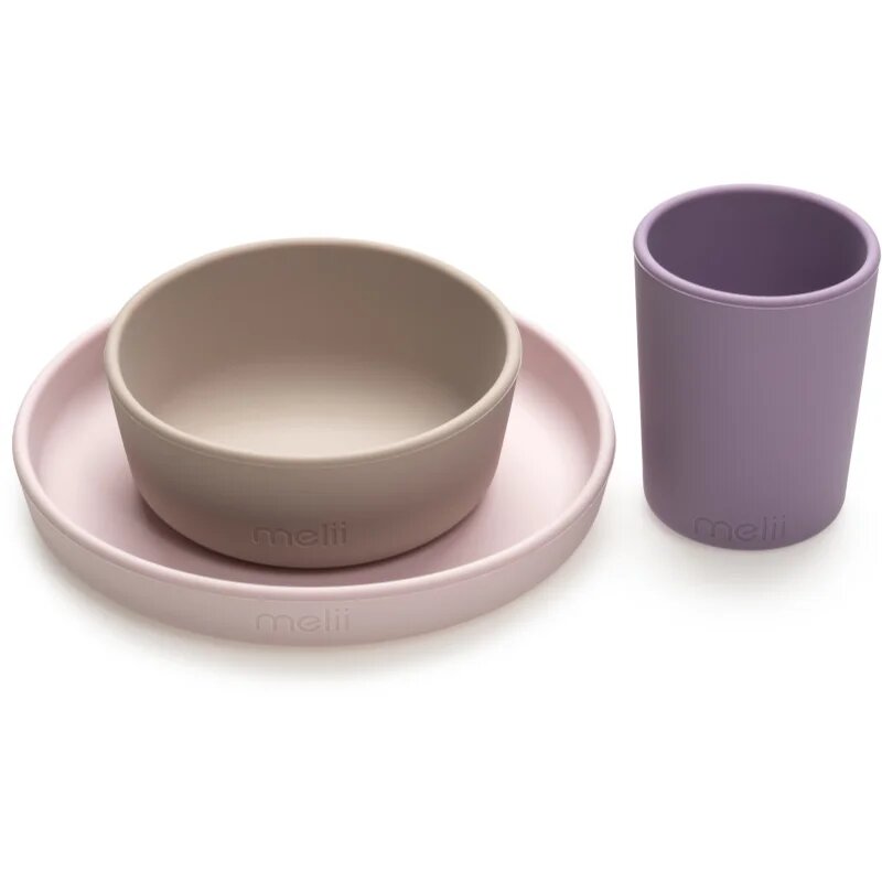 Melii Feeding Set serviciu de masă Pink Purple Grey 3 buc