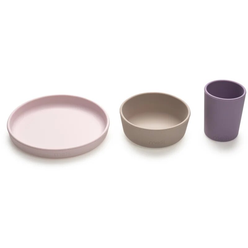 Melii Feeding Set serviciu de masă Pink Purple Grey 3 buc