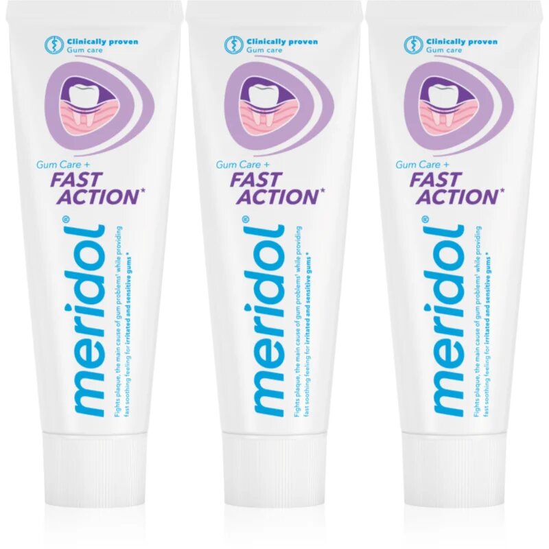 Meridol Fast Action pastă de dinți pentru protecția gingiilor pentru dinti sensibili 3x75 ml