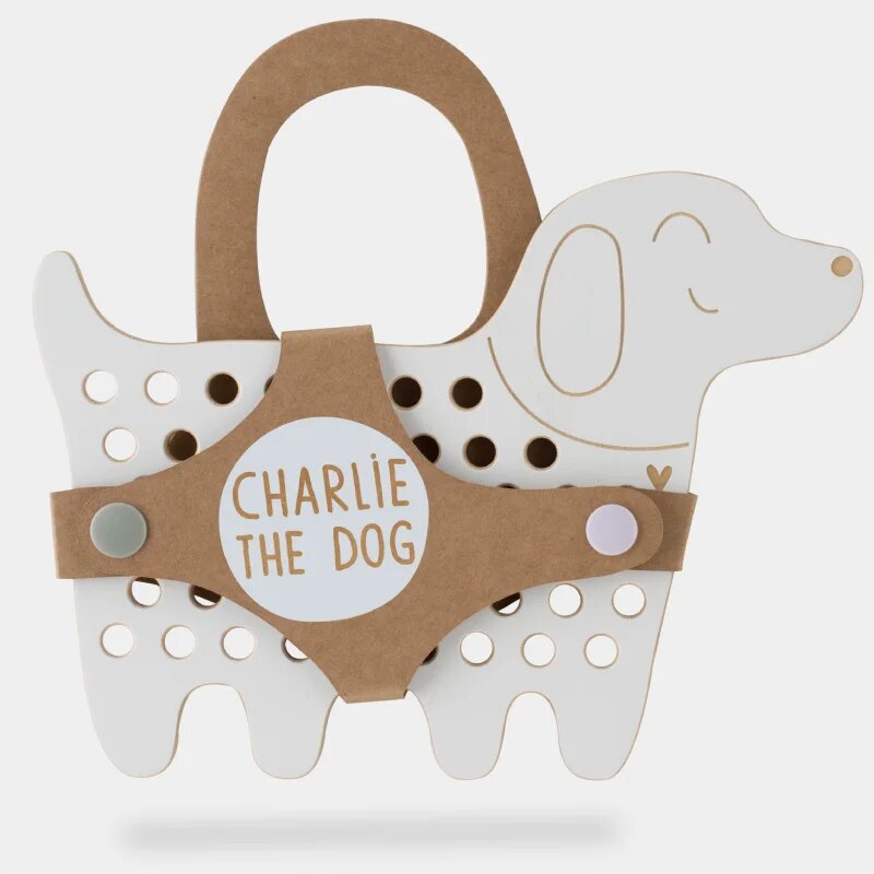 Milin Big Wooden Lacing Toy Dog Charlie jucărie cu activități 15 cm x 20 cm x 07 cm 1 buc