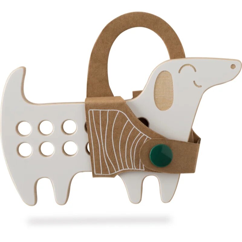 Milin Small Wooden Lacing Toy Daschund jucărie cu activități 8 cm x 13 cm x 07 cm 1 buc