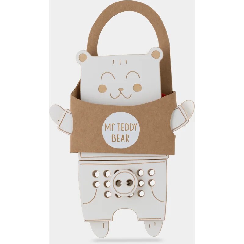 Milin Wooden Lacing Toy Mr. Teddy jucărie cu activități 22 cm x 17 cm x 07 cm 1 buc