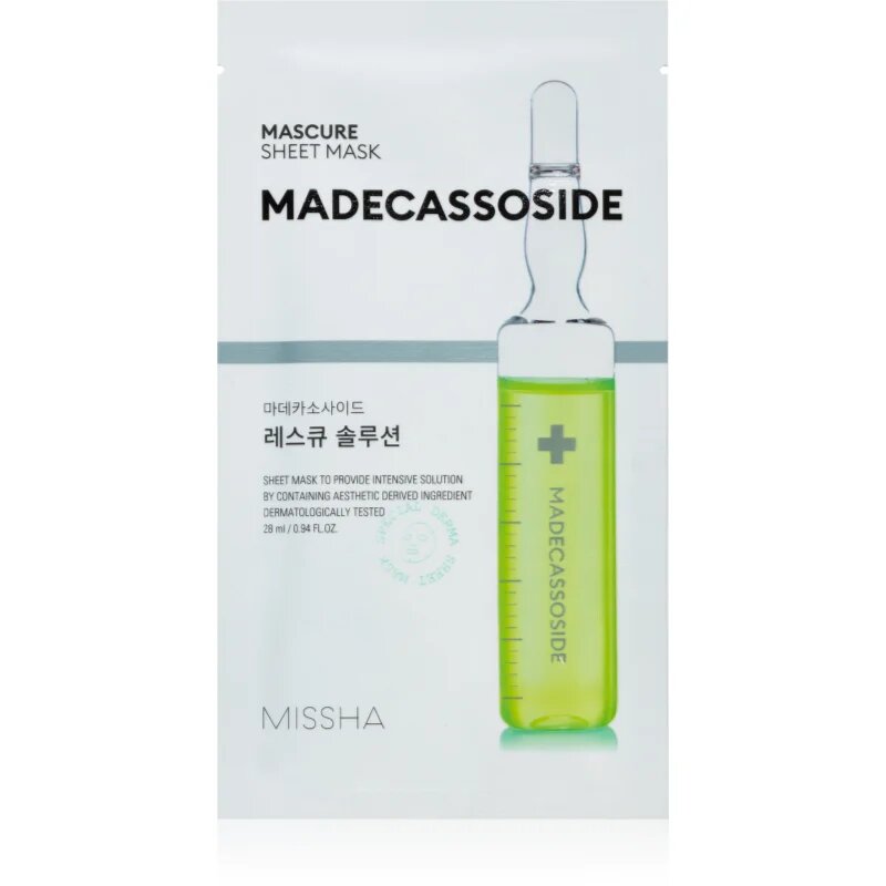 Missha Mascure Madecassoside mască textilă de îngrijire pentru piele sensibila si iritabila 28 ml