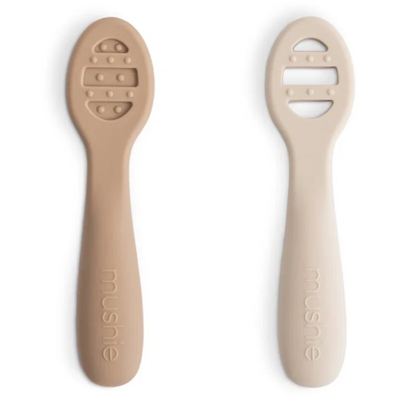 Mushie First Feeding Baby Spoons linguriță Natural/ Shifting Sand 6m+ 2 buc