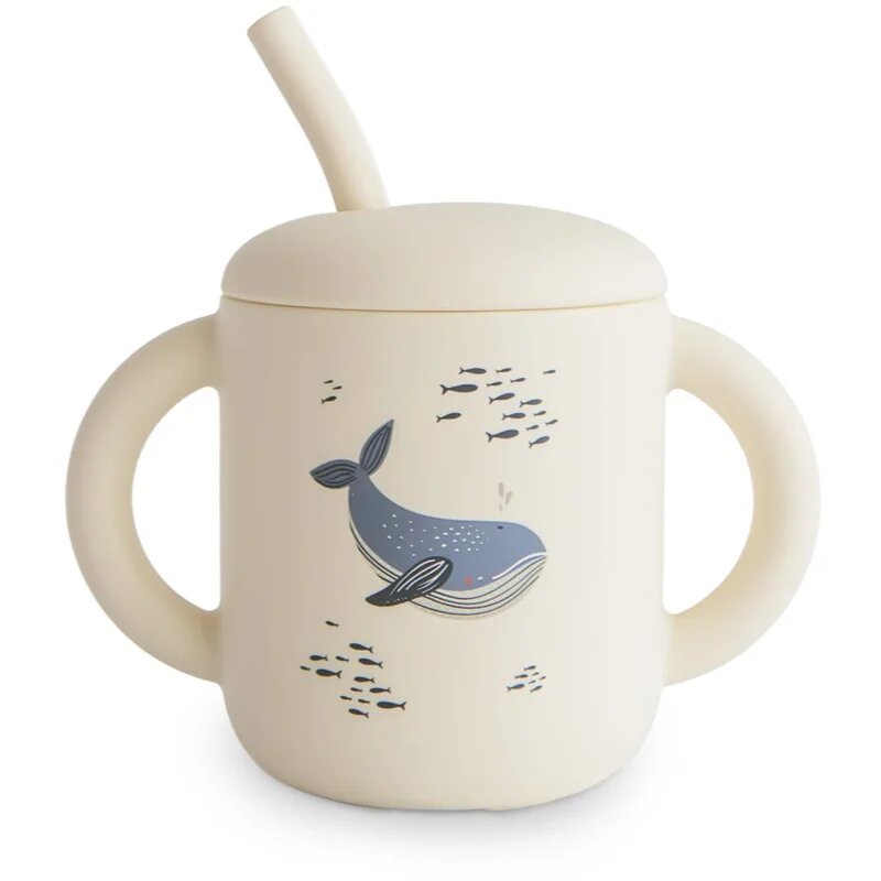 Mushie Silicone Training Cup Whales ceasca cu pai 1 buc