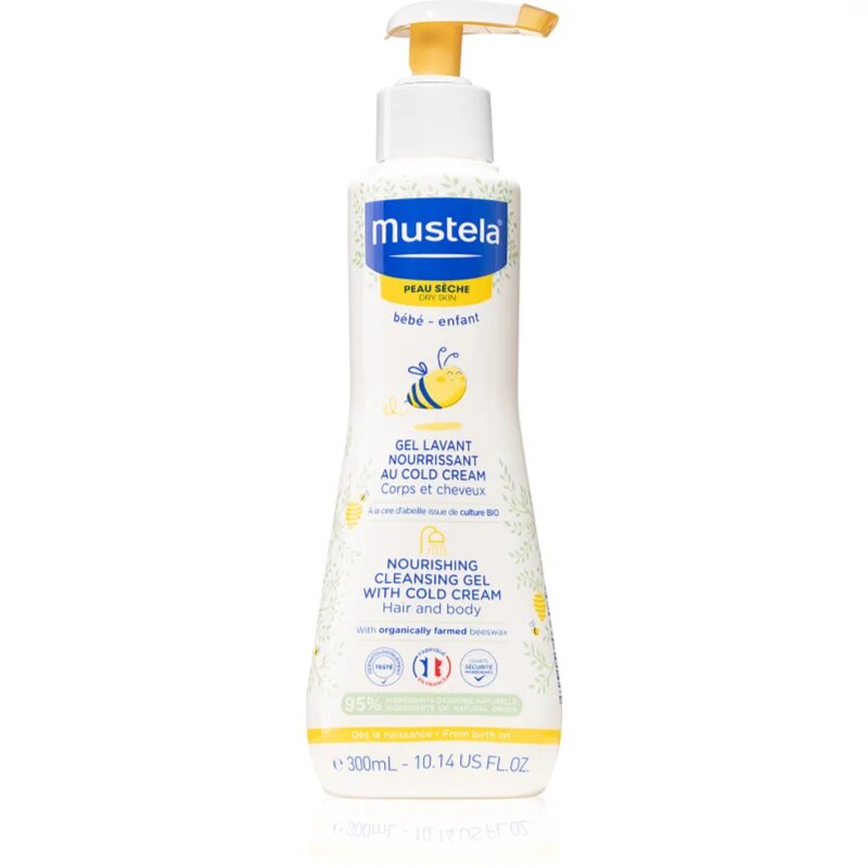 Mustela Bébé Dry Skin gel nutritiv de curățare cu cremă protectoare pentru refacerea barierei pielii pentru nou-nascuti si copii 300 ml