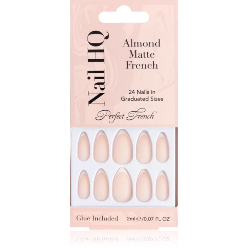 Nail HQ Almond Matte French unghii artificiale cu lipici 24 buc