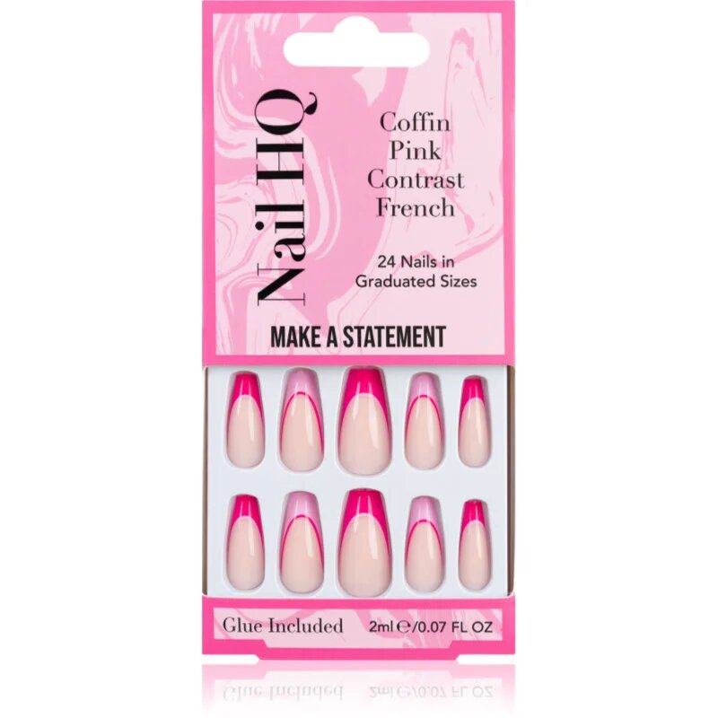 Nail HQ Coffin Pink Contrast French unghii artificiale cu lipici 24 buc
