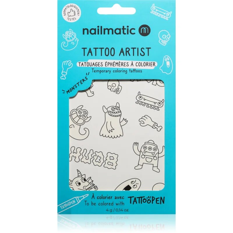 Nailmatic Tattoo Artist Temporary Coloring Tattoos tatuaj pentru copii 3 y+ Monsters 9x163 cm